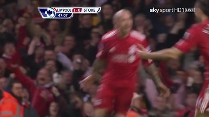 Liverpool 2 : 0 Stoke city (всички голове)
