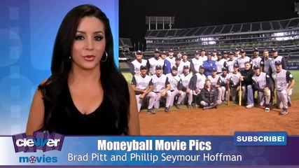 Moneyball Behind - the - Scenes Photos Brad Pitt and Phillip Seymour Hoffman 