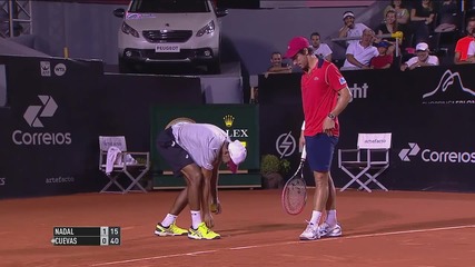 Pablo Cuevas Clears a Bug After Ballboy's Epic Fail - Rio Open 2015