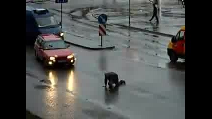 Пияница пресича булевард на 4 крака (смях)