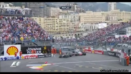 F1 Гран при на Монако 2012 - Button поднася на един от завоите и излиза от пистата [hd]