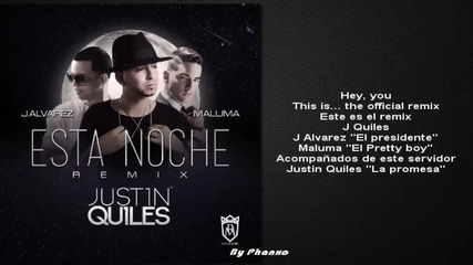 Esta Noche Remix Letra Justin Quiles Ft J Alvarez Maluma