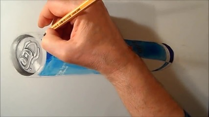 Anamorphic Illusion, Drawing 3d Levitating Red Bull Can, Time Lapse