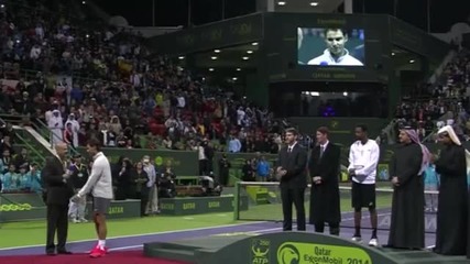 Trophy ceremony Atp Doha 2014 Nadal vs Monfils