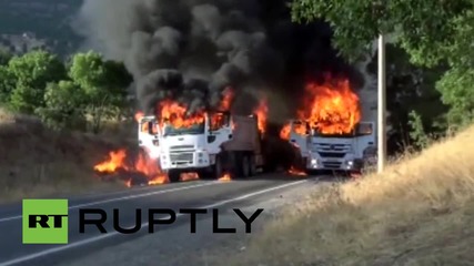 Turkey: Trucks BURN as PKK reportedly block roads in Erzincan