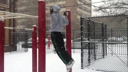 Brooklyn pull - ups in the snow 
