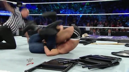 smackdown 25th july, 2014 seth rollins attacks dean ambrose during his match with cesaro