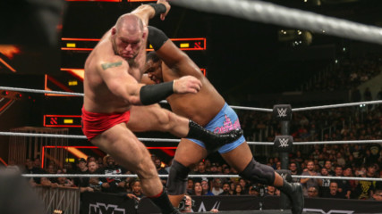 Keith Lee pounces Lars Sullivan out of the ring: WWE NXT, Nov. 21, 2018