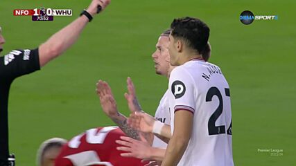 West Ham United with a Red Card vs. Nottingham Forest