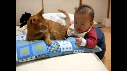 Бебе си Играе с Коте