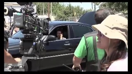 behind-the-scenes look from an intense scene in The Call