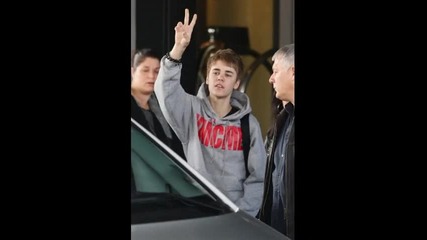 Justin leaving his hotel, Birmingham 