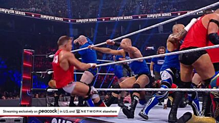 Omos unceremoniously dumps Otis over the top rope: Survivor Series 2021 (WWE Network Exclusive)