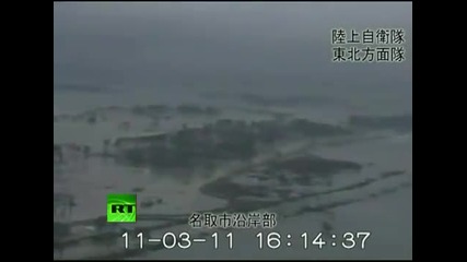 Japan Earthquake Helicopter aerial view video of giant tsunami waves