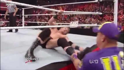 John Cena - Attitude Adjustment (fu) Heath Slater through announce table! [hd]
