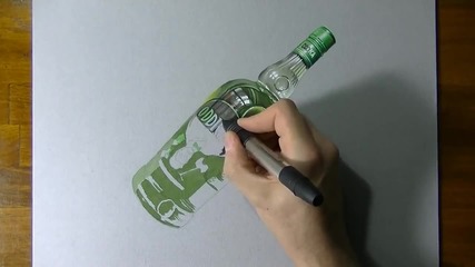 Вижте как се рисува реалистична 3d рисунка на бутилка водка!
