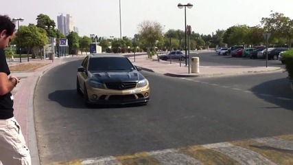 Gold Brabus C63 Amg Hard acceleration in Dubai