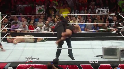 raw 16th june, 2014 seth rollins, randy orton and dean ambrose run and brawl during the cena vs kane