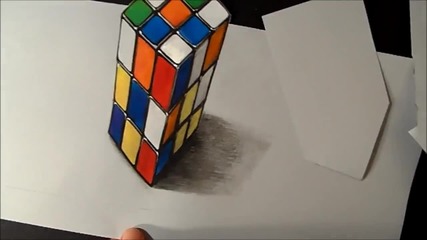 Anamorphic Illusion, How to Draw 3d Rubiks Cube, Time Lapse