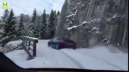 С Audi R8 на планинска снежна пътека