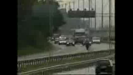 Ghost Rider Flying Through Traffic