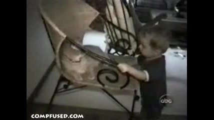 Една изнервена котка и едно сладко дете.