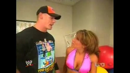 john cena and mickie james backstage on raw 6-2-08