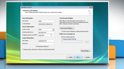 Microsoft® Office Outlook 2010: How to add a Gmail® account on Windows® Vista?