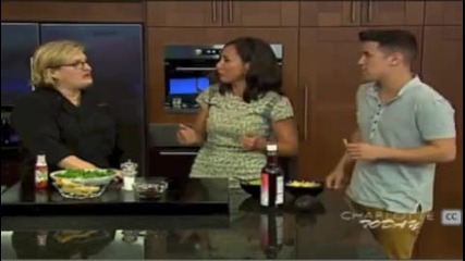 Logan eating guacamole on Charlotte