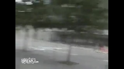 Kid Runs Through Wet Concrete in Front of Workers 