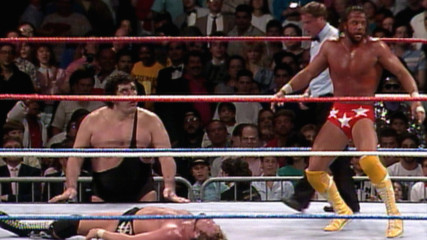 "Macho Man" Randy Savage drops the big elbow on Ted DiBiase: WrestleMania IV