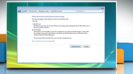 Windows® Vista: How to create a new user account