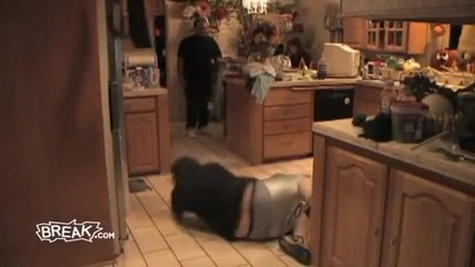 Big Dude Slips Hard from Butter Prank 