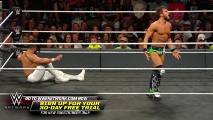 Johnny Gargano drills Andrade "Cien" Almas with a slingshot spear: NXT TakeOver: Brooklyn III (WWE Network Exclusive)