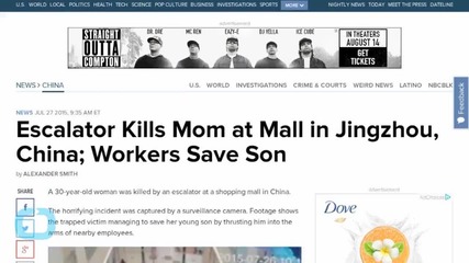 Mom Saves Son Before Being Killed by Escalator