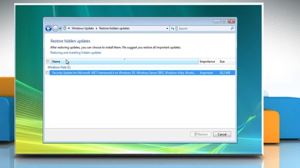 Windows® Vista: How to restore hidden updates
