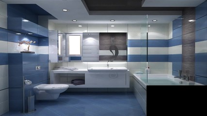 Истерия Дизайн - проект /визуализация/ на баня в синьо