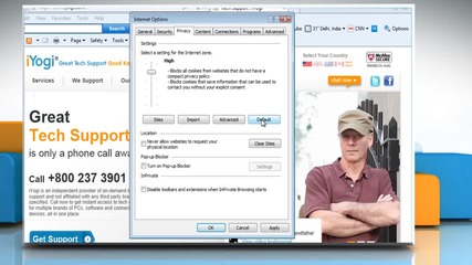 Internet Explorer® 9: How to change the privacy settings on Windows® Vista?