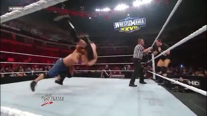 The Miz hits a Skull Crushing Finale on John Cena and Heath Slater at the same time
