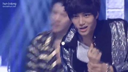 Exo-k 120506 Inkigayo. Hot Sehun with hair pulled up focused.