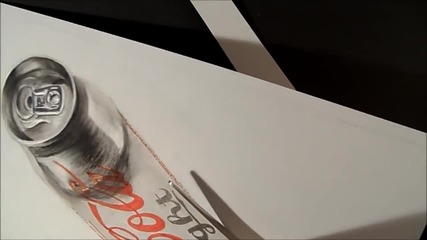 Anamorphic illusion, Drawing 3d Levitating Coca Cola Can, Time Lapse