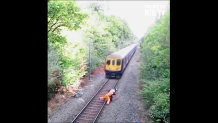 железопътен работник спасява пиян велосипедист от насрещният влак
