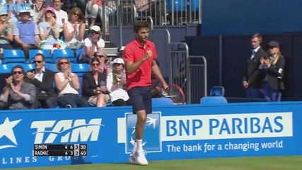 Gilles Simon Stings Milos Raonic With a Pass - London Queens Club 2015