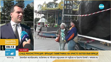 Монтират обратно паметника на Христо Ботев във Враца