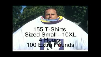 човек си слага 150 тениски една върху друга 