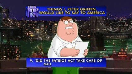 David Letterman - Family Guy Top Ten with Peter Griffin 