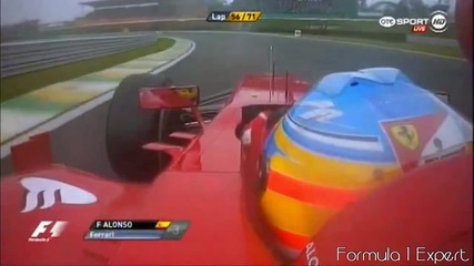 F1 Гран при на Бразилия 2012 - Alonso губи контрол над болида и за малко не се блъска [hd][onboard]