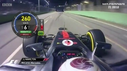 F1 Гран при на Сингапур 2012 - Hamilton минава тежко през завоите на квалификациите [hd][onboard]