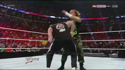 Wwe Raw 1000-ния епизод 23.07.12 Brock Lesnar приема предизвикателството Hа Triple h