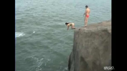 Cute Chick Backflips Off Cliff 